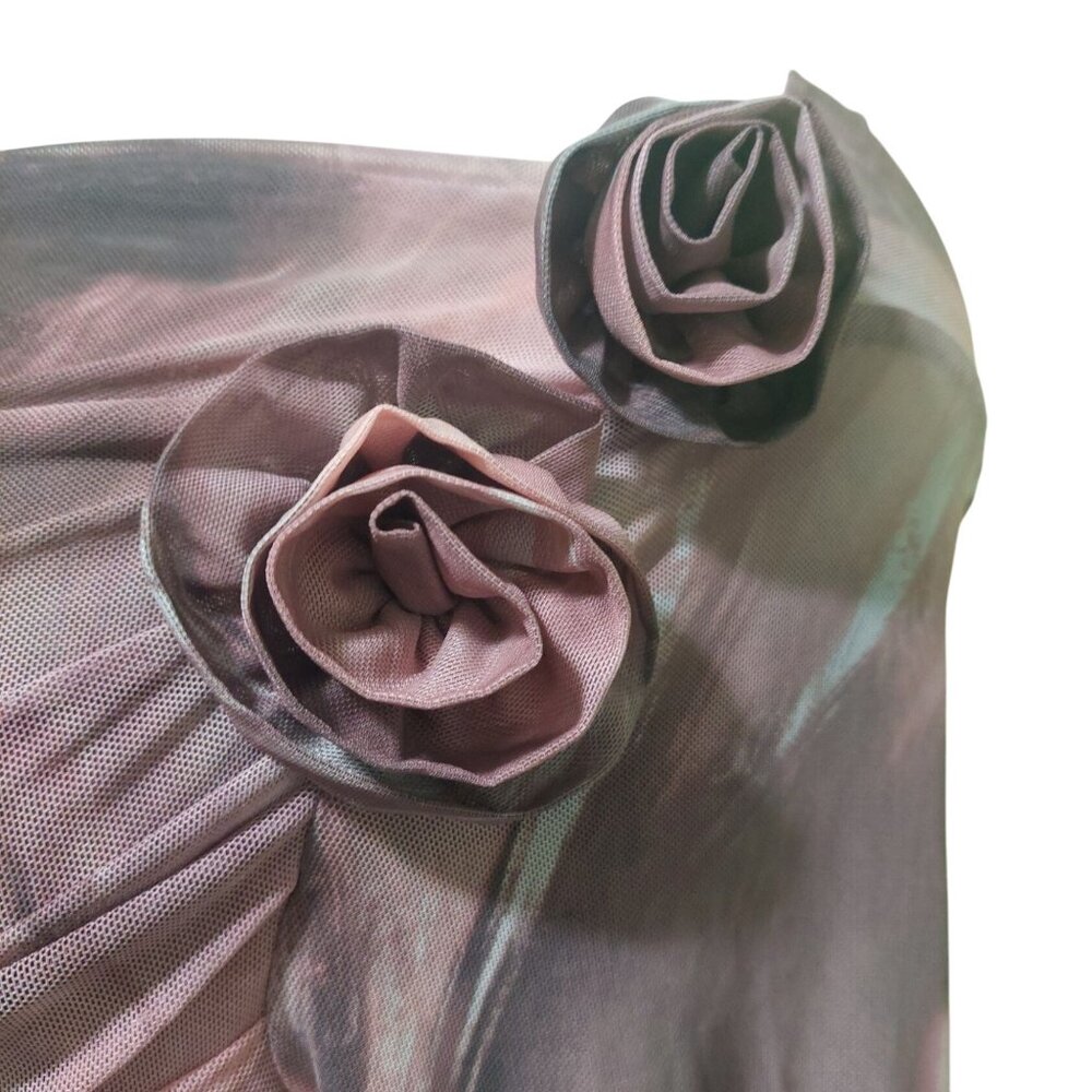 NWT Commense Women's Pink/Mauve Long Sleeve Ruched Mesh Dress W/ Rosette's Large - Picture 6 of 12